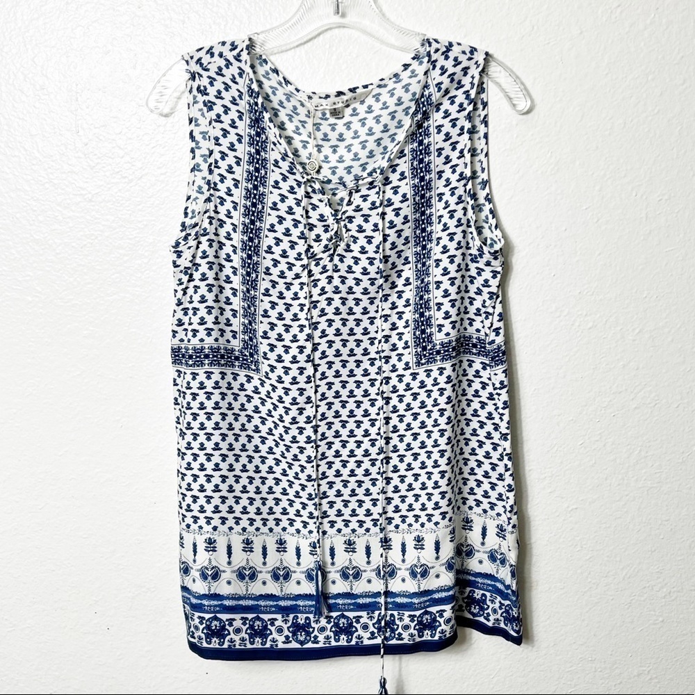 MAX STUDIO WOMEN SLEEVELESS BLUE WHITE BLOUSE 100% RAYON NEW WITH TAGS SMALL